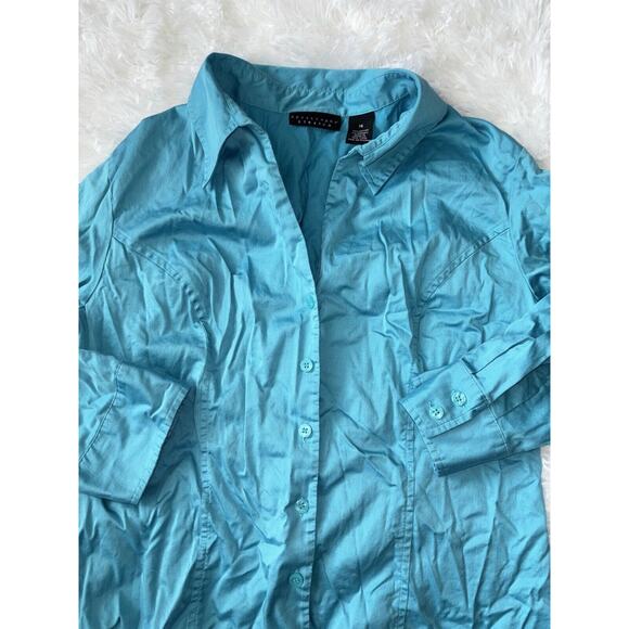 Apostrophe Stretch Women’s Sz. 14 Turquoise 3/4 Blouse. Pretty - Picture 5 of 7